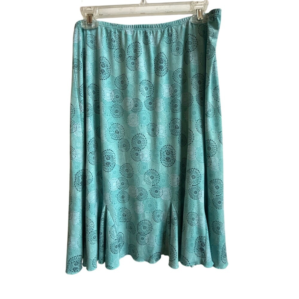 Christopher & Banks Teal Medallion Print Midi Skirt XL Elastic Waist Flared Hem